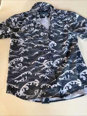 VSTR Kids Black & White Wave Print Button-Down Shirt